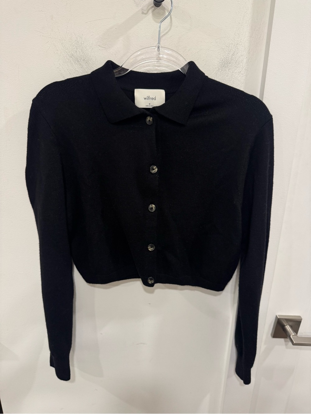 Wilfred Black Cropped Button-Front Polo Cardigan